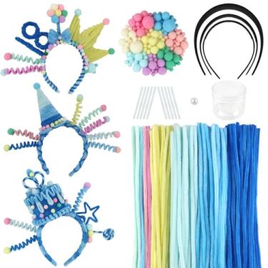 Imagem de TOAOB 330 peças de limpadores de cachimbo kit de clipes de argola limpadores de cachimbo série azul hastes de chenille suprimentos de artesanato com pompons e instruções para arte, artesanato faça