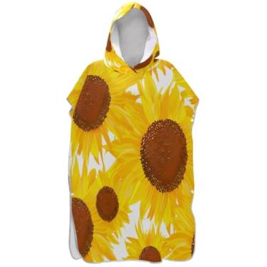 Imagem de Joisal Poncho de surfe trocador de roupão para adultos praia moletom toalha floral plus size amarelo girassol floral unissex adulto poncho com capuz