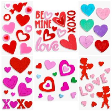 Imagem de MARFOREVER Adesivos de janela de gel para Dia dos Namorados - 6 adesivos de coração reutilizáveis para decoração de vidro, adesivos de janela com tema de amor, decalque de festa dos namorados para dar