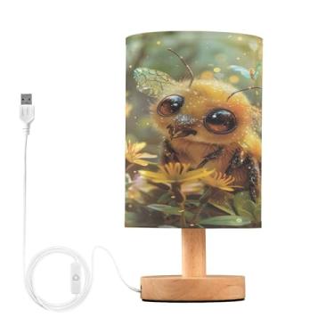 Imagem de Joisal Abelhas superfofas com olhos grandes sentadas pequenas lâmpadas de mesa abajur amigável para os olhos, luminária de leitura de mesa de cabeceira, lâmpadas de quarto para quarto