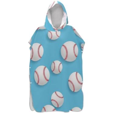 Imagem de Joisal Branco Beisebol Azul Surf Poncho Trocador Roupão para Adultos Praia Moletom Toalha Natação Vestível Homens Mulheres Poncho com Capuz