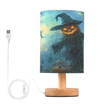 Imagem de Joisal Candeeiros de mesa pequenos de espantalho no cemitério iluminado pela lua para quarto, abajur de linho, luminária de mesa de cozinha