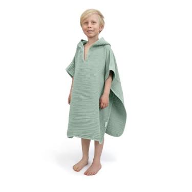 Imagem de Ehrenkind Poncho de banho de musselina orgânica para crianças de 1 a 5 anos, tecido de musselina de 4 camadas macio e macio, poncho de banho infantil, jade, 1-3 anos