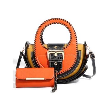 Imagem de Bolsa de designer preta multicolorida couro vintage bolsa feminina grande capacidade multicamadas 2025 nova em crossbody, Laranja