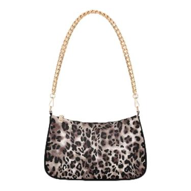 Imagem de Bolsa de mão marrom para noite em grãos de café para mulheres Hobo Clutch Bolsa de corrente de um ombro, Estampa de leopardo, guepardo