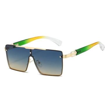 Imagem de HCPIHF Óculos de sol grandes femininos, moda urbana, multicoloridos, para áreas externas (dourado, verde e amarelo)