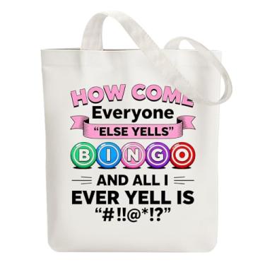 Imagem de ANATTASOUL Bolsa de lona Bingo reutilizável de algodão para mulheres, bolsas de ombro de tecido durável com bolsos com zíper para compras, férias, trabalho, academia