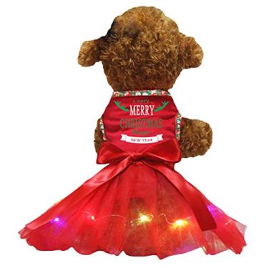 Imagem de Petitebella Merry Christmas & Happy New Year Rena Puppy Dog Dress (LED vermelho/vermelho, 2GG)