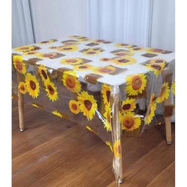Imagem de Toalha de Mesa de Plástica Forro de mesa cristal estampada e impermeável, para mesas 4,6,8 cadeiras(Girassol de Luxo,8 Cadeiras 2.50 X 1.40)