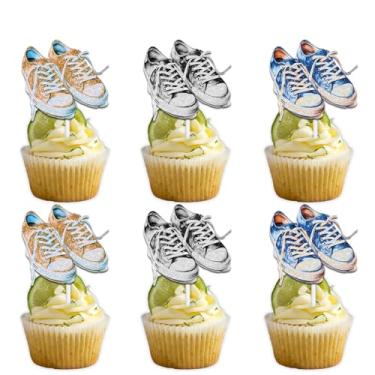 Imagem de 18pcs Glitter Sneakers Skateboard Cupcake Topper Cheer to Sport Shoes Theme Anniversary Party Decoration for Men Women Happy Birthday Decor Supplies