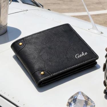 Imagem de Carteira masculina dobrável de couro curta, dobrável urbana contemporânea (preto)