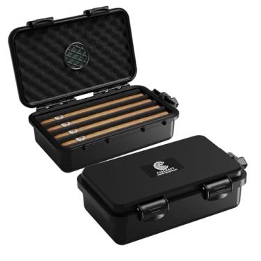 Imagem de CIGCRAFT Umidificador De Charutos, Caixa Charutos Viagem Clgcraft - Estojo Portátil Com Disco Umidificador, À Prova D'Água, Kit Essencial E Hermético Para Aficionados Por (Comporta Até 4 Charutos)