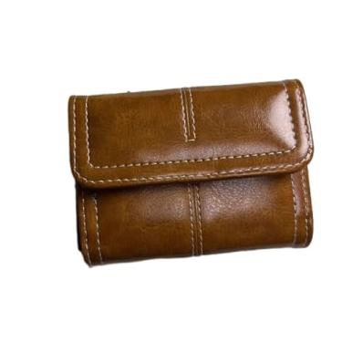 Imagem de Carteira feminina de couro genuíno com dobra dupla/tripla - Suporte minimalista para cartão de crédito com bloqueio de RFID e bolso para moedas, Marrom, Casual