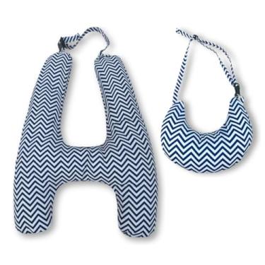 Imagem de Travesseiro de Viagem em Formato H com Almofada de Pescoço – Fibra Siliconada – Infantil e Adulto(CHEVRON MARINHO)