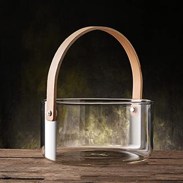 Imagem de Balde de gelo de vidro Cooler 1,5L/2,7L com alças de madeira, para cubos de gelo, garrafas de cerveja e champanhe, baldes de gelo transparentes para festas, balde de gelo de barril de lanche (cor