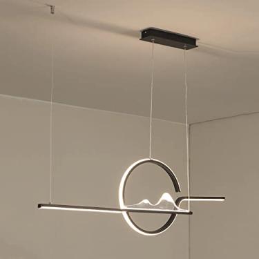 Imagem de Luminária pendente linear ultrafina de 90 cm (35,4"), com estrutura metálica alongada e cúpula de acrílico branco, lustre LED moderno, luminária de suspensão para restaurantes, 36 W - 3 modo