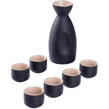 Imagem de Conjunto de saquê japonês conjunto de pote de saquê tradicional xícara de saquê porcelana cerâmica artesanato copos de vinho 7 peças, A