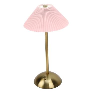 Imagem de Hyuduo Abajur Plissado, Abajur LED Recarregável USB Sem Fio Com Controle de Toque Em 3 Cores e Escurecimento Contínuo, retrô de Cabeceira para Sala de Estar (Rosa)