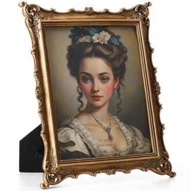 Imagem de Geelin 1 porta-retrato vintage dourado de 20 x 25 cm, retângulo de resina, antigo, moldura vintage com painel traseiro e vidro frontal, visor de mesa e pendurar na parede para hotel, fotografia de