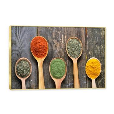 Imagem de NHLDZYH Moldura dourada. Tela decorativa cozinha, arte vintage especiarias coloridas, arte de parede quadros para sala de estar quarto cozinha. C88. 30x45cm