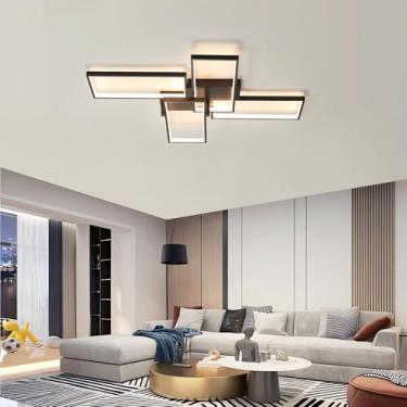 Imagem de Luminária de teto moderna para sala de estar, 48W, quadrada, LED, 3000k-6000k, dimerizável, de embutir, com controle remoto, em acrílico, para quarto, sala de jantar, escritório e cozinha (p