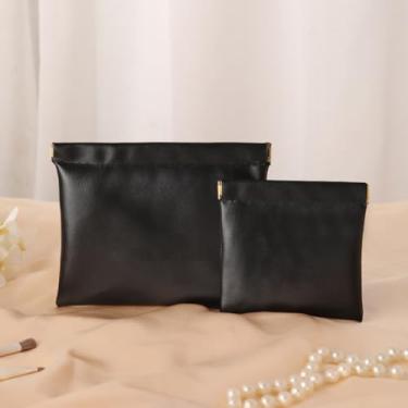Imagem de Bolsa de armazenamento com clipe de mola PU, bolsa de armazenamento de cabo de dados e fone de ouvido, mini bolsa portátil para batom, bolsa de moedas, preto fantasma