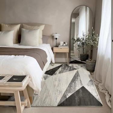 Imagem de 1 Tapete Quarto Beira Cama Antiderrapant 200X250 Js Do Cr Vr (M60 Areia Cinza - Geométrico Moderno)