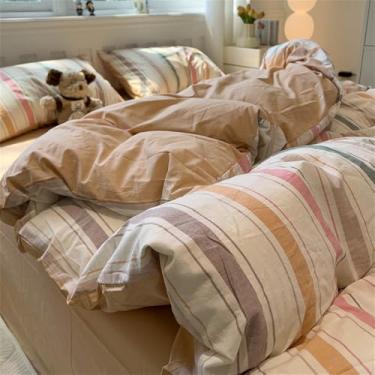 Imagem de Conjunto de cama xadrez listrado simples para casa e dormitório, kit de edredom macio ao toque, 10, 1,8 m, conjunto de 4 peças