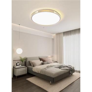 Imagem de Luminária de teto LED com regulagem contínua de intensidade, estilo nórdico, redonda, minimalista e moderna, em metal, para sala de estar, cozinha e sala de jantar (dourada, 40 cm).