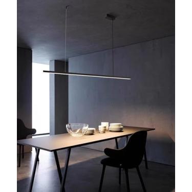 Imagem de Luminária pendente LED para mesa de jantar, com intensidade regulável, design moderno com controle remoto, luminária pendente linear, lustre com altura ajustável para sala de jantar, cozinha