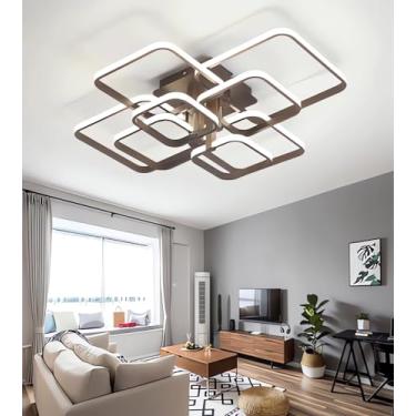 Imagem de Luminária de teto LED moderna e regulável para sala de estar com controle remoto e mudança de cor, ideal para quarto, cozinha e sala de jantar (preta, 8 anéis).