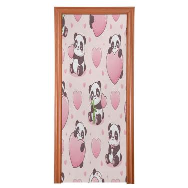 Imagem de ATTX Capa para porta da frente dos Pandas dos Namorados - Decoração de férias de tecido elástico lavável para festas, casa, decoração de porta da frente, 36 x 98 polegadas (715)