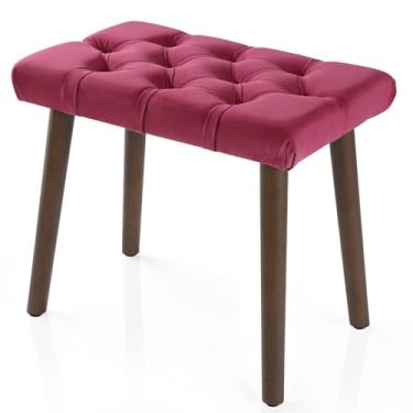 Imagem de AKLOT Banco de piano estofado de veludo: pernas de seringueira com capacidade de carga de 136 kg, altura do assento ergonomicamente ajustada, montagem fácil, banco de piano para penteadeira, quarto e