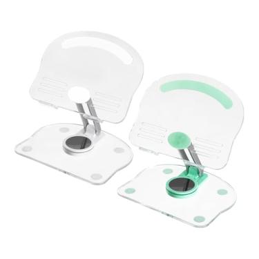 Imagem de PATIKIL 2 peças de suporte de acrílico para tablet, suporte de acrílico ajustável, dobrável, portátil, transparente, com base giratória de 360 graus para presentes femininos, verde e branco