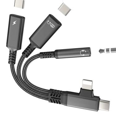 Imagem de Adaptador USB C OTG de dados Lightning para fone de ouvido (19,4 cm²) para iPhone 17 16 15 14 Pro Max Aux Audio Jack Divisor de 3,5 mm para Apple Dongle Charger Tipo C para iPad Carregamento Dual Car