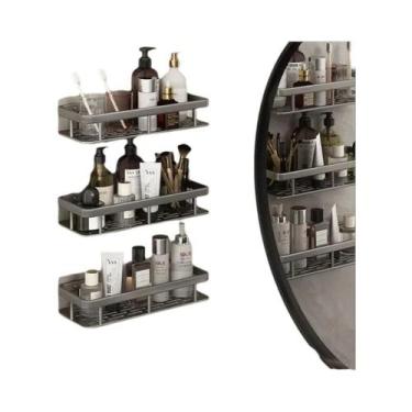 Imagem de Prateleira De Armazenamento Para Banheiro Em Alumínio Preto Com Ventos
