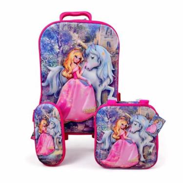 Imagem de Mochila Escolar Infantil Unicórnio com Rodinhas Estojo e Lancheira - D