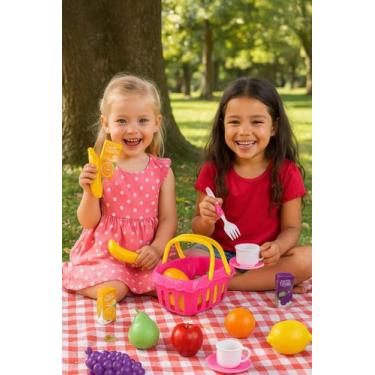 Imagem de Cesta De Picnic Frutas De Brinquedo Infantil Menino Menina - Braskit