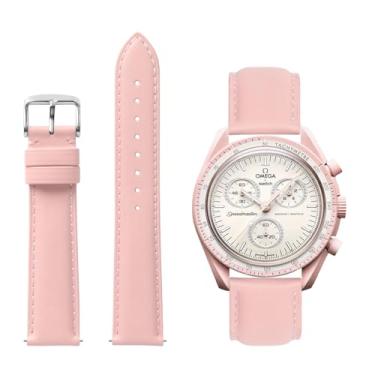 Imagem de TStrap Pulseiras de couro para Moonswatch – pulseira rosa compatível com Omega x Swatch Moonwatch – pulseira de relógio de liberação rápida de 20 mm para Moonswatch Speedmaster