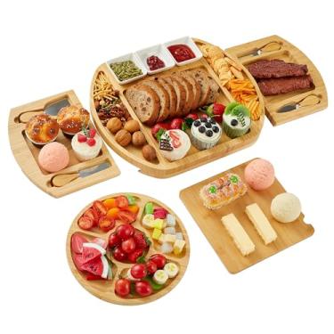 Imagem de Conjunto de presente de tábua de charcutaria, tábua de queijo grande de bambu para servir, presentes de casamento e aquecimento de casa, presente de chá de panela, presente de aniversário para