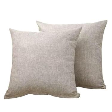 Imagem de Almofada decorativa para sofá conjunto 2 peças 45x45 cm linho cores neutras estilo moderno(castanho claro,4peças)