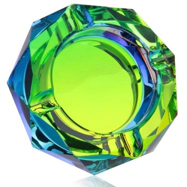 Imagem de Coomin Cinzeiro grande de vidro cristal de 15 cm, cinzeiro de charuto brilhante para cigarros, cinzeiros para fumantes, mesa de mesa em casa, embalagem de presente, verde