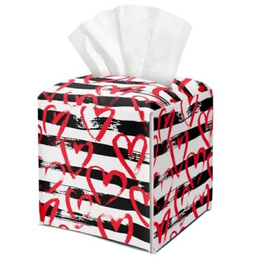 Imagem de Capa de caixa de lenços de papel quadrado bonito de couro vermelho amor coração decoração de dia dos namorados para mesa, cozinha, carro, banheiro, quarto, escritório, presentes para mulheres