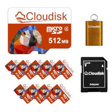 Imagem de Cloudisk Pacote com 10 cartões micro SD Parrot-Prime de 512 MB e não 512 GB, cartão de memória de pequena capacidade C4 com adaptador, leitor de cartão (512 MB)