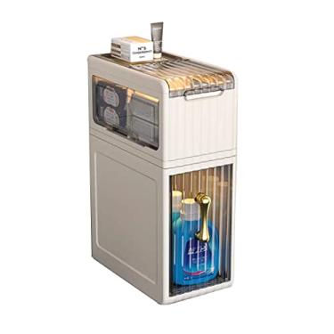 Imagem de SLGGPJBU Armário de armazenamento fino para banheiro com gavetas 3/4, 3 camadas, prateleira deslizante para carrinho de cozinha, organizador estreito e compacto, design fino para espaços pequenos