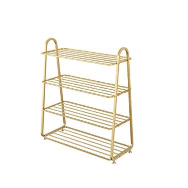 Imagem de HHHJQFAAT Sapateira multicamadas com economia de espaço, organizador nórdico simples para armário de entrada - armazenamento de sapatos de ferro em casa (ouro de 4 níveis)