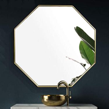 Imagem de Espelho octogonal moldura de metal espelho de parede espelho de parede espelho decorativo quarto sala de estar corredor qualquer cômodo (cor: dourado) (ouro) (ouro) (ouro)