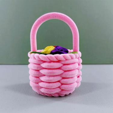 Imagem de Caixa de exibição de anel de cesta de flores de veludo caixa de armazenamento de joias decorativa para propostas de casamento presentes rosa