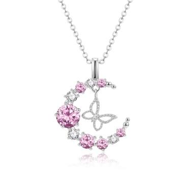 Imagem de NoraSynthia Colar feminino de lua crescente, borboleta e estrela, pingente de ouro rosa, aniversário ou dia das mães, presente de Natal para mulheres, esposa, mãe, namorada, senhora, Ouro branco