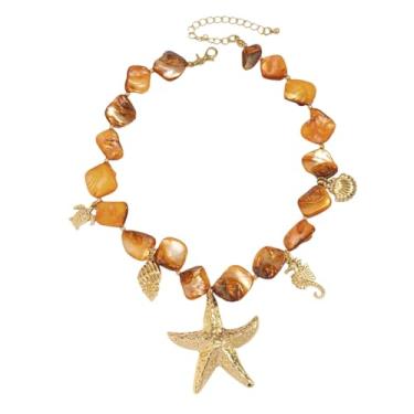 Imagem de tincolia Colar feminino com pingente de concha de concha de estrela do mar Boho com contas de pedra doce moda joia de férias formato irregular